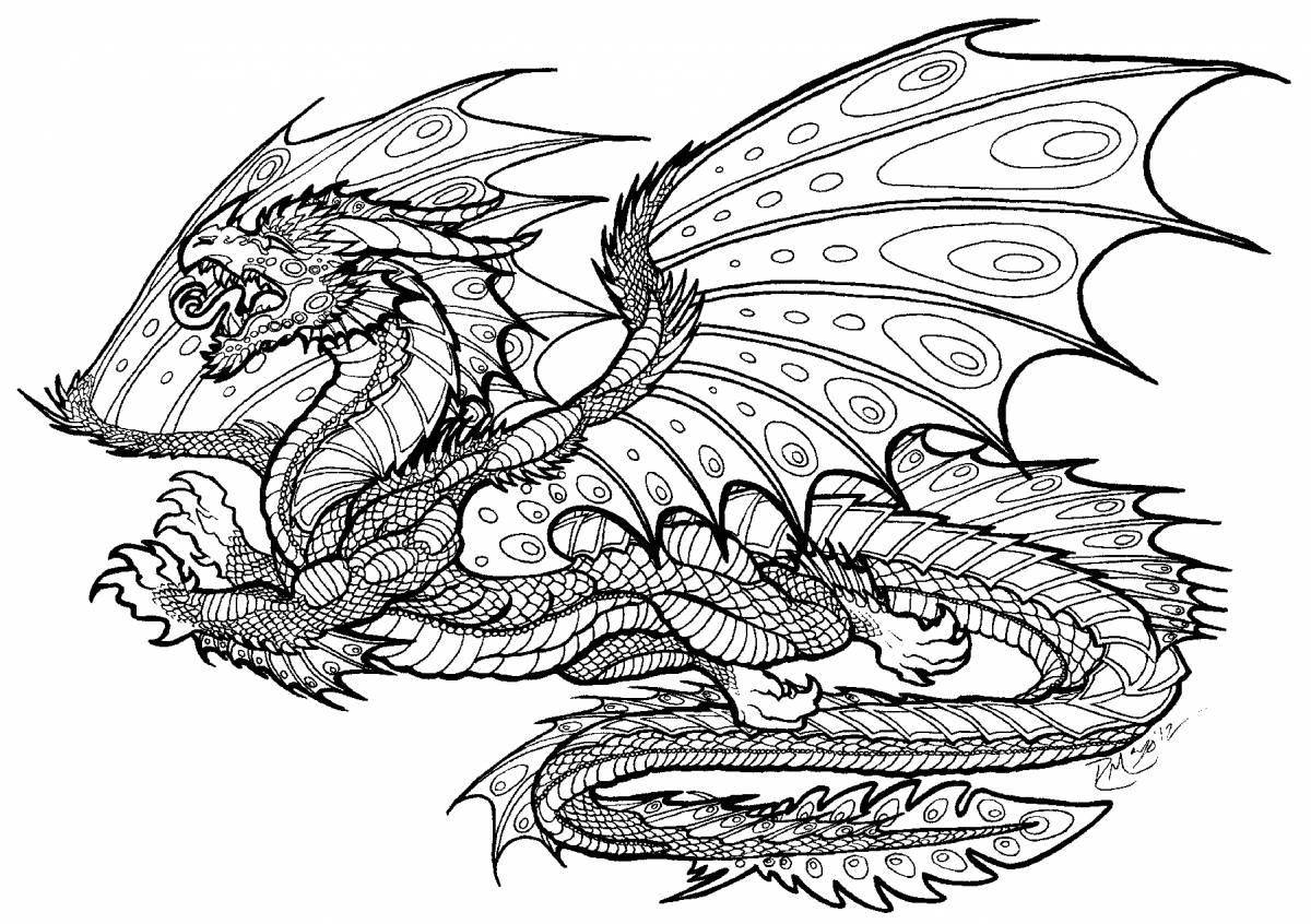 Яркая раскраска дракон с крыльями