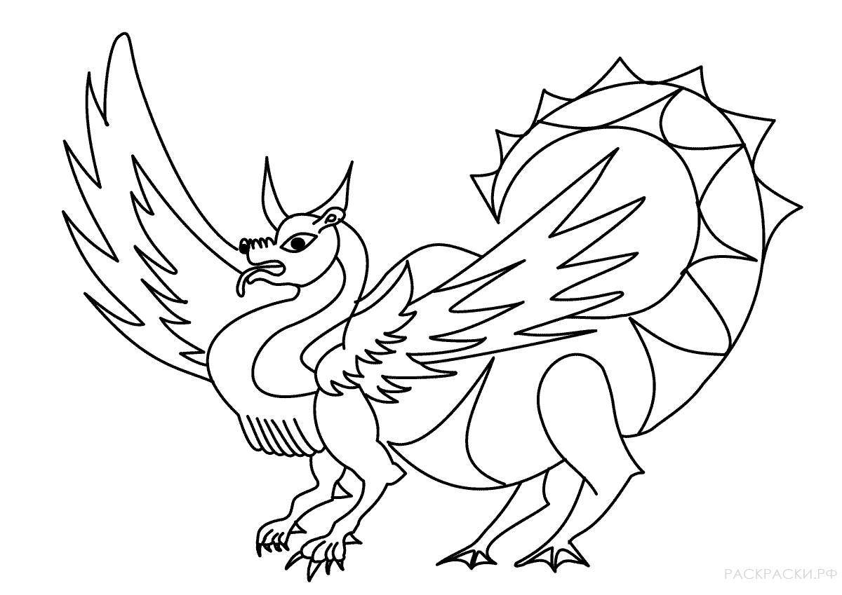 Возвышенная раскраска дракон с крыльями