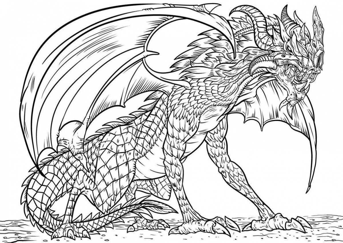 Величественный дракон раскраски с крыльями
