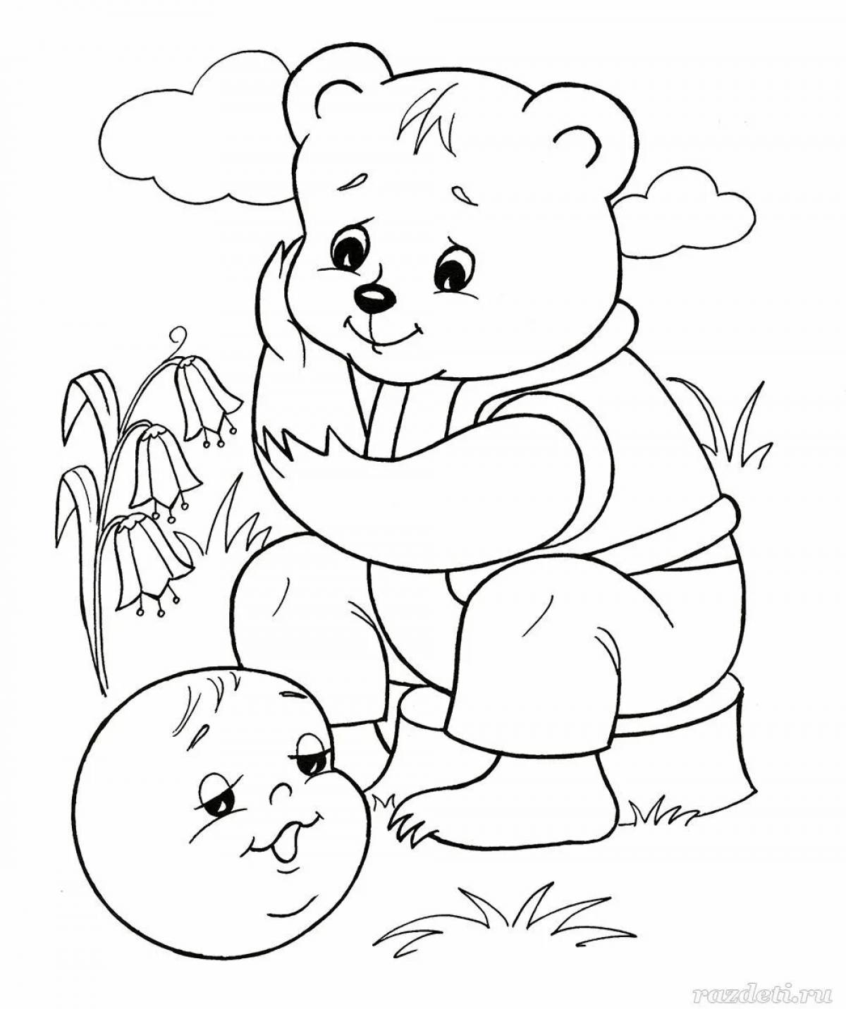 Раскраска веселая булочка и медведь