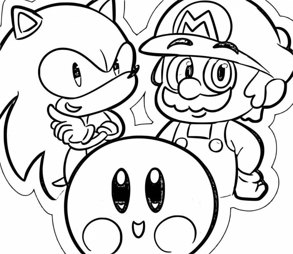 Colorful mario and sonic coloring book