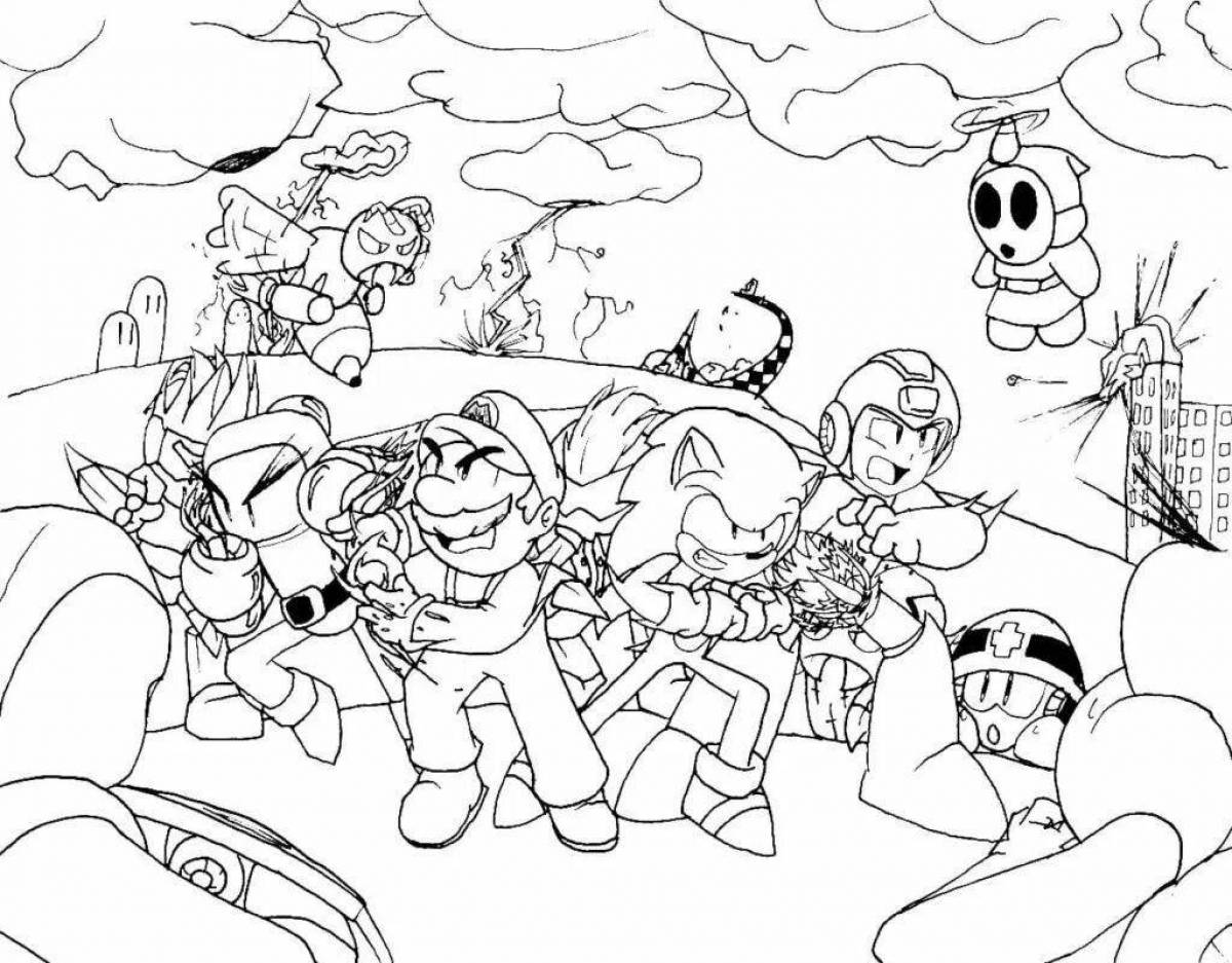 Joyful mario and sonic coloring book