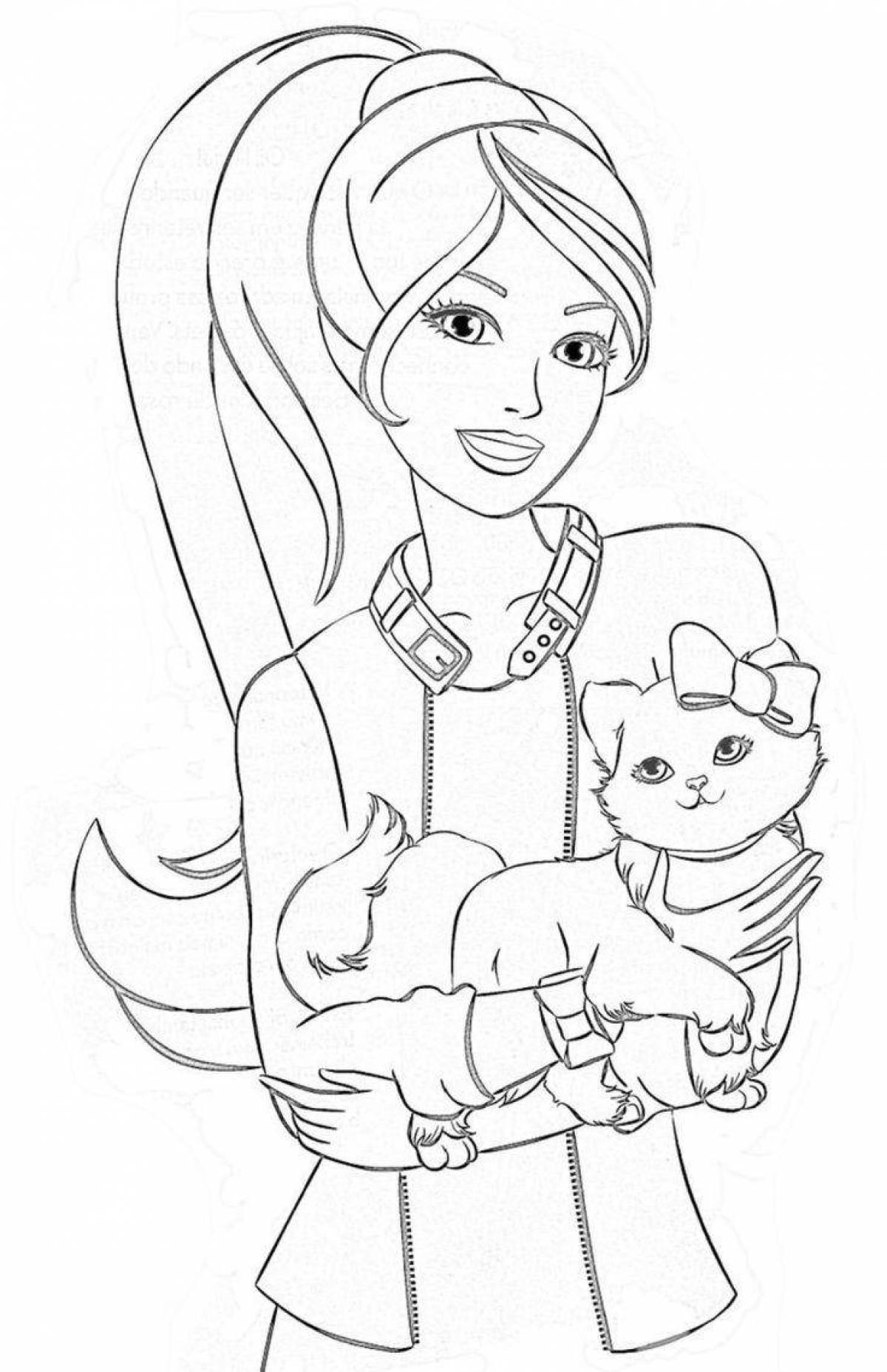 Colorful coloring of barbie with a kitten