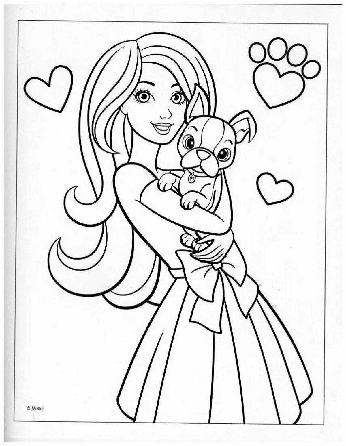 Coloring radiant barbie with a kitten