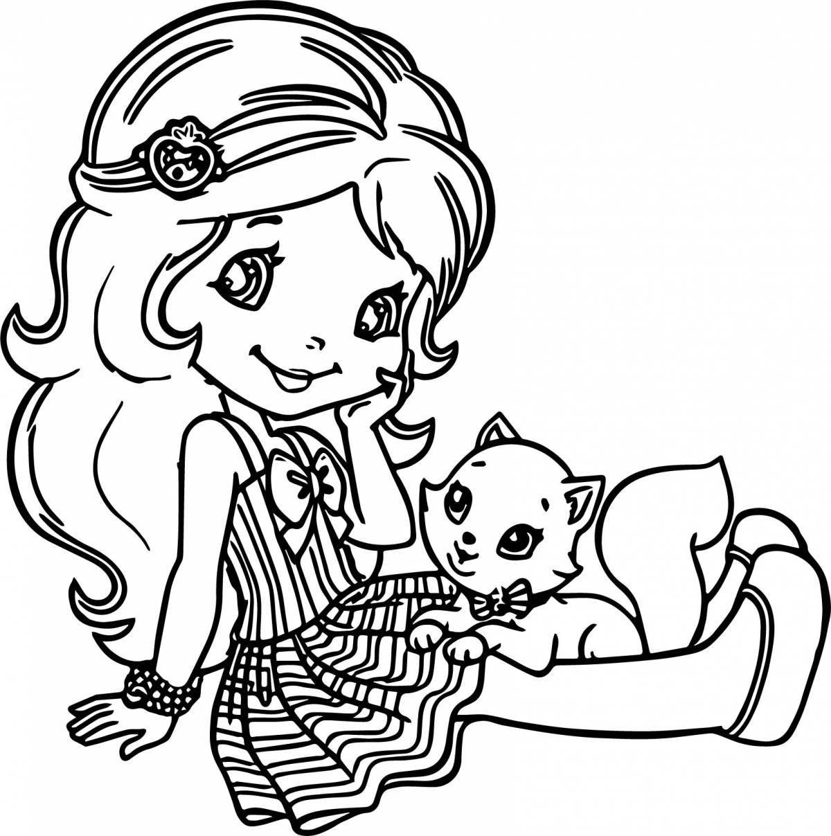 Art coloring barbie with kitten