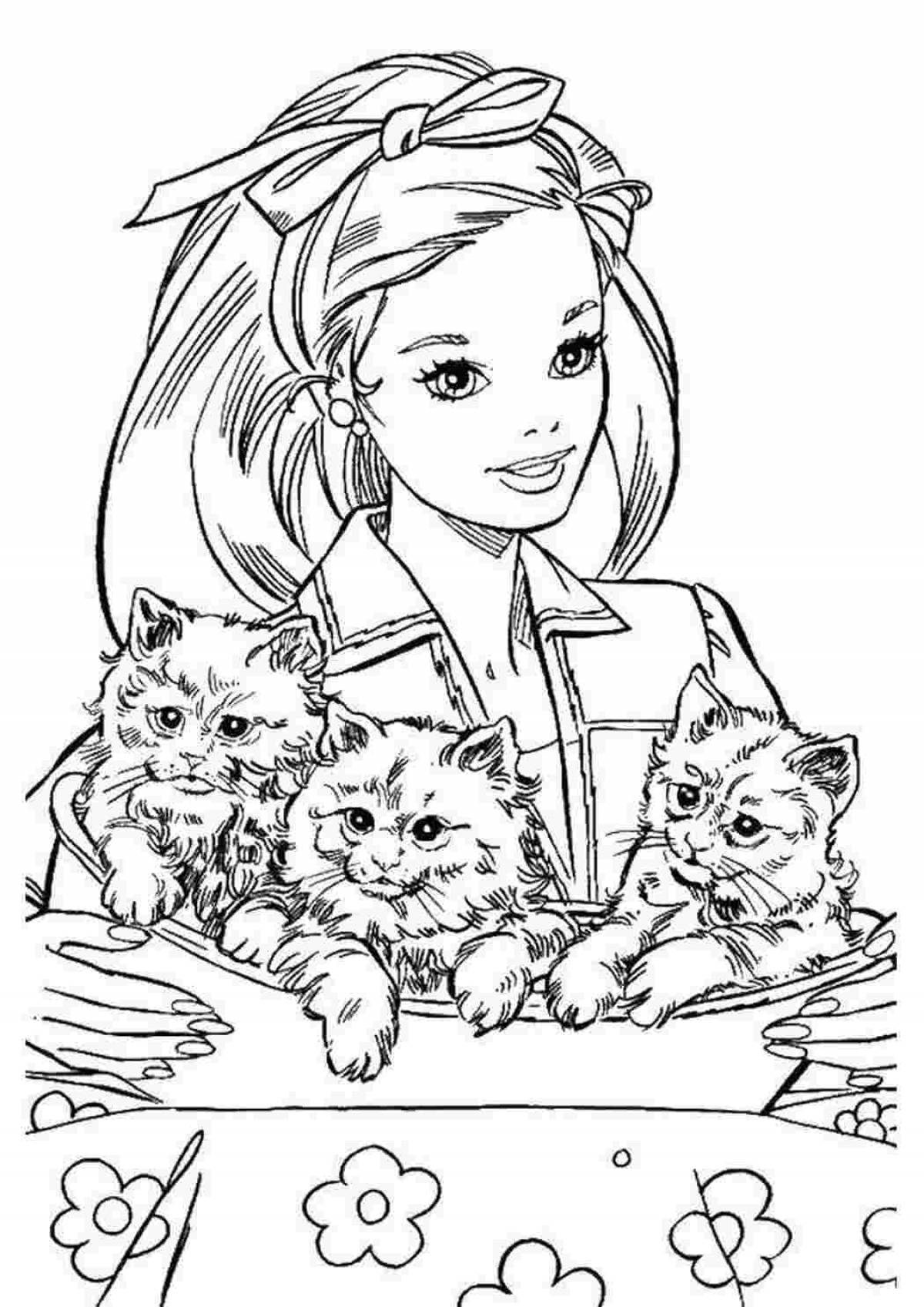 Charming barbie coloring book with kitten