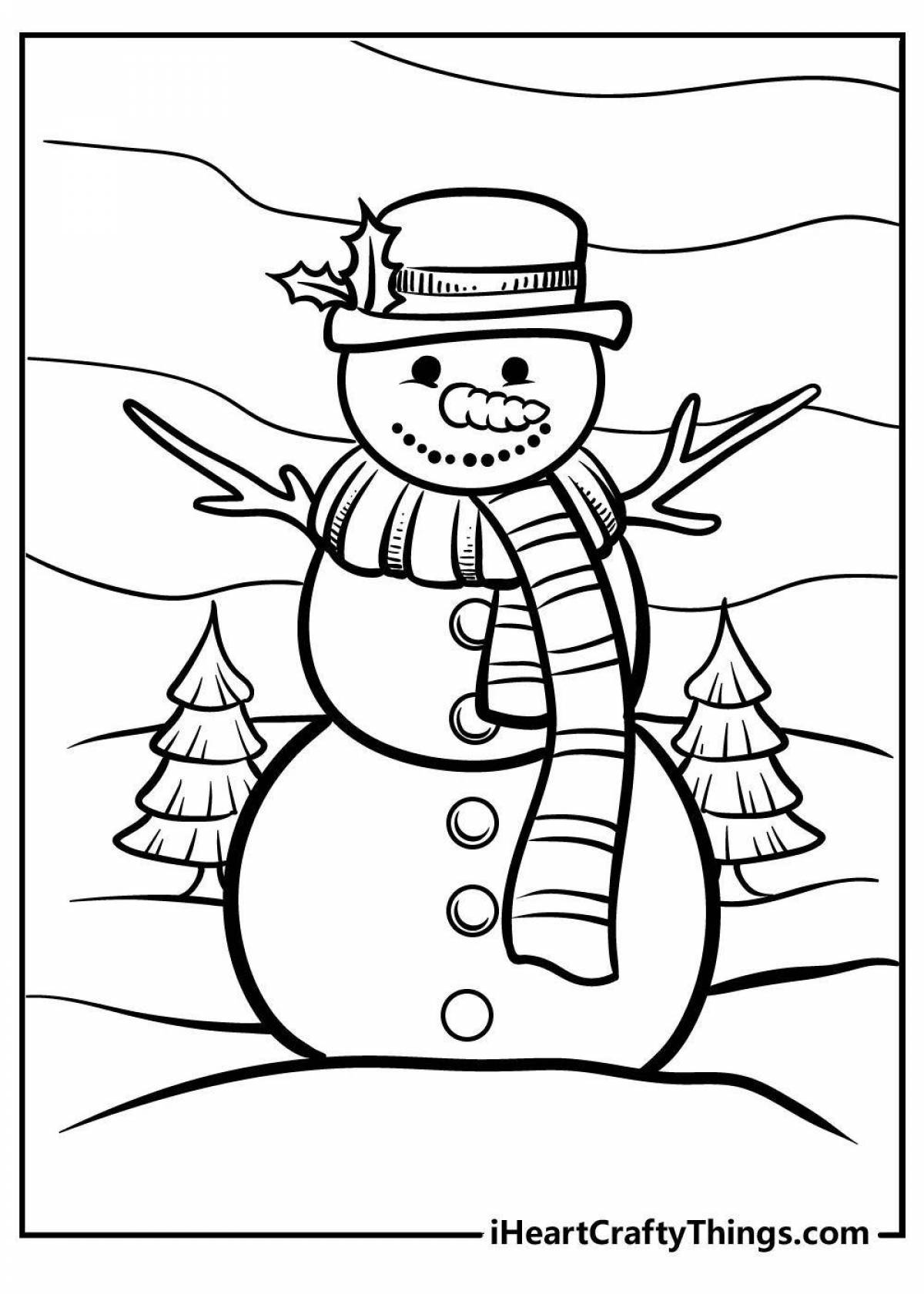 Holiday coloring book snowman in a hot air balloon