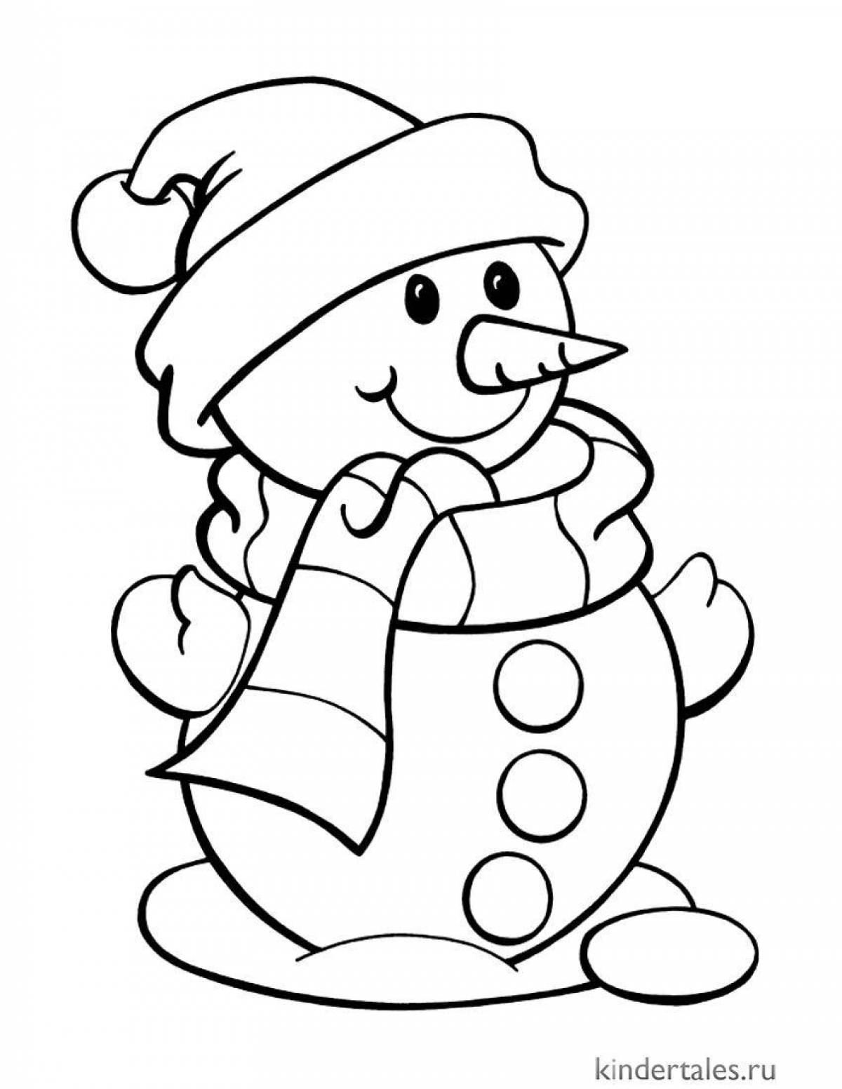 Playful coloring book snowman in a balloon