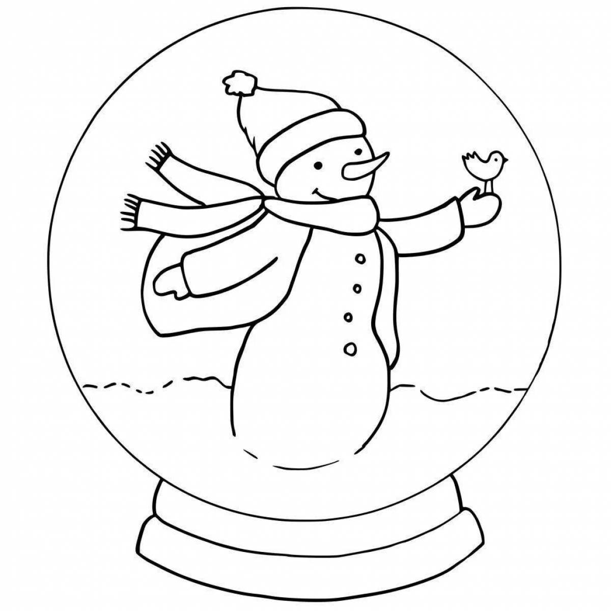 Adorable coloring book snowman in a balloon