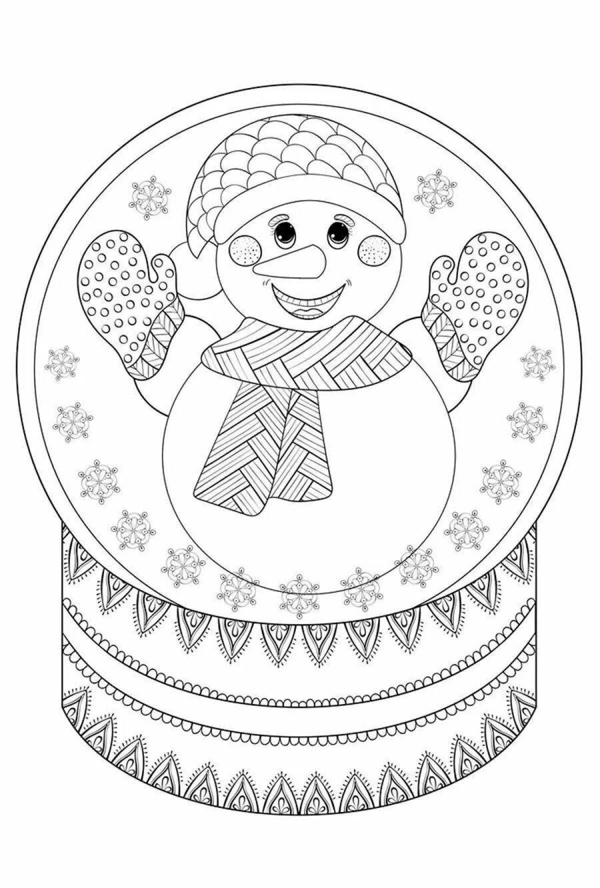 Animated coloring book snowman in a balloon