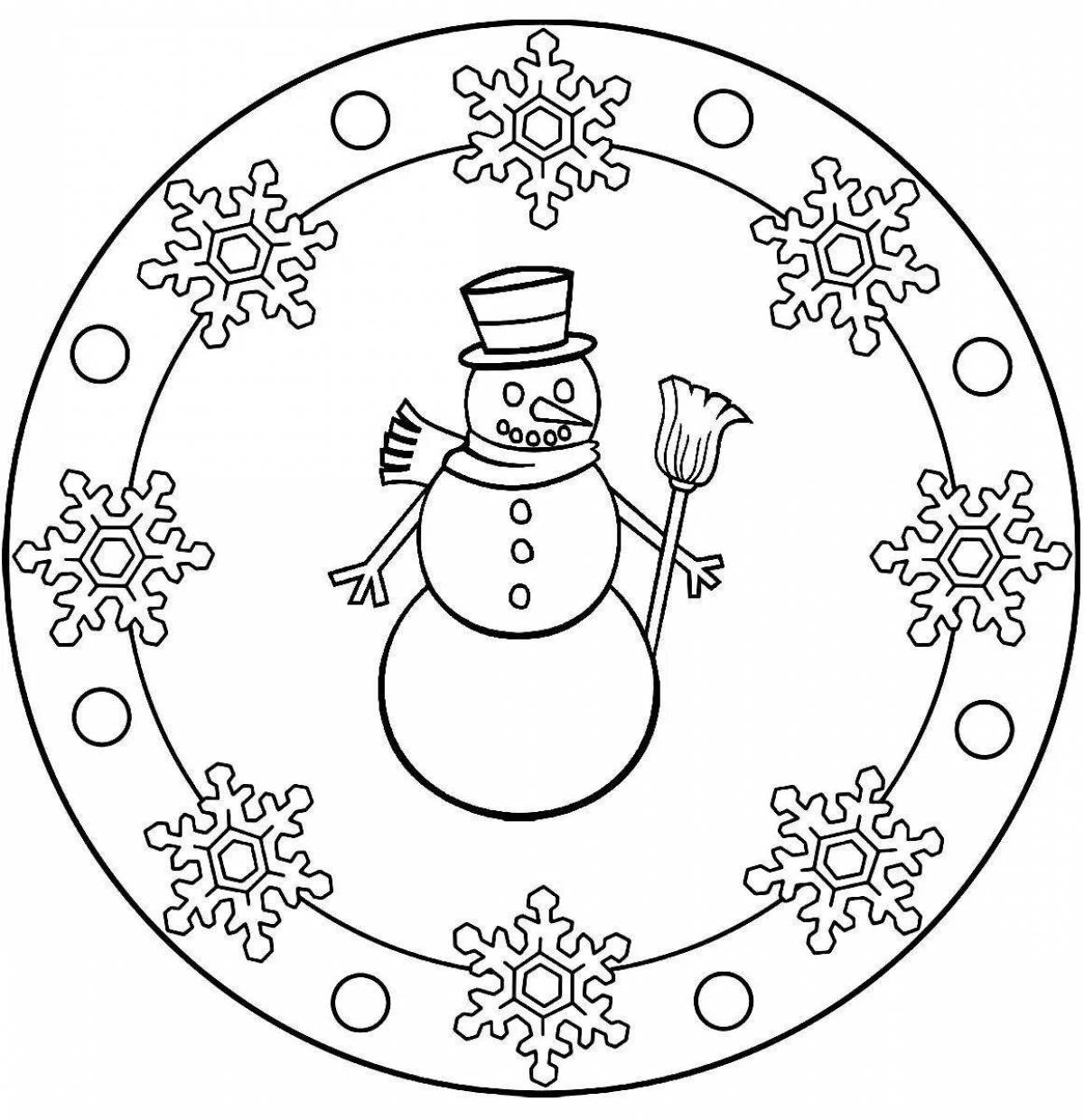 Funny coloring book snowman in a balloon