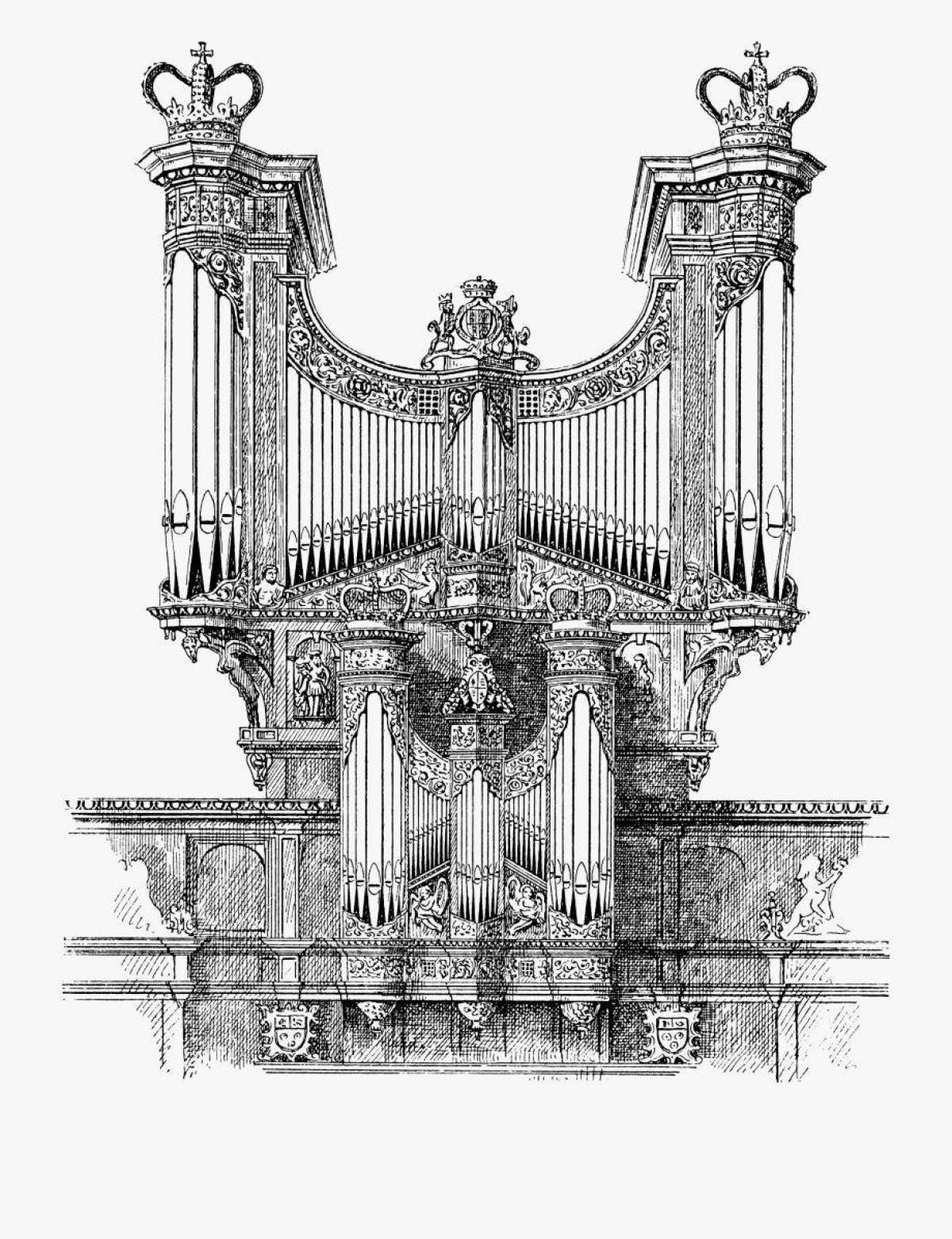 Раскраска чудесный органный музыкальный инструмент