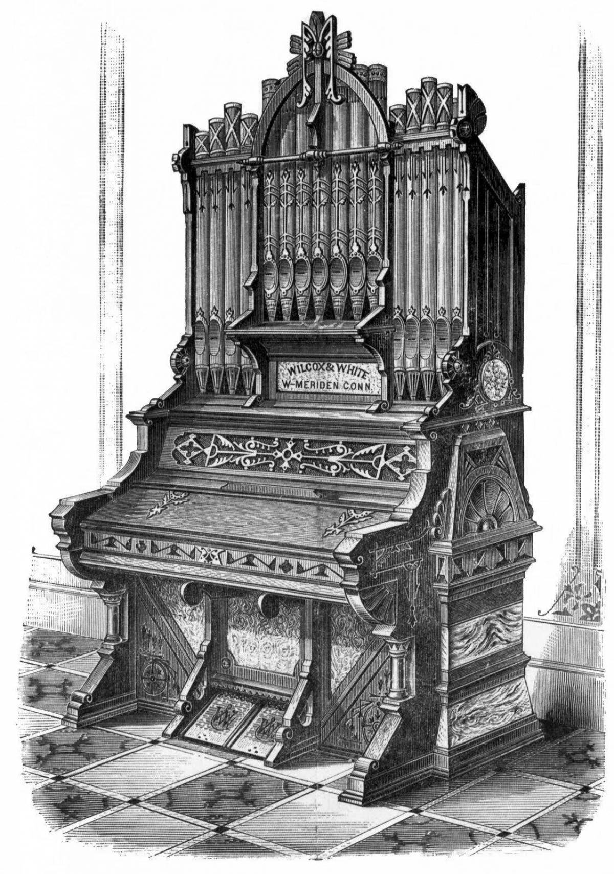 Раскраска восхитительный органный музыкальный инструмент