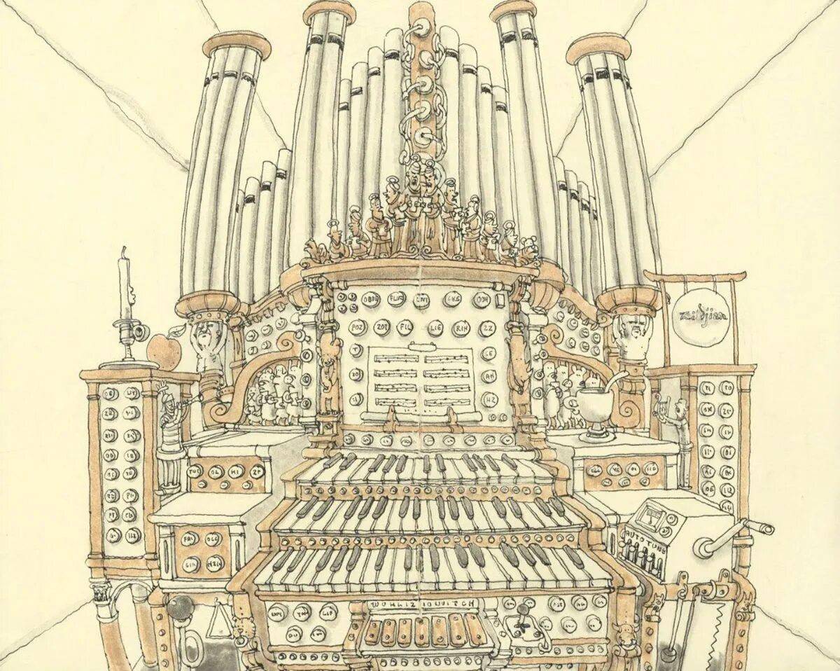 Раскраска игривый органный музыкальный инструмент