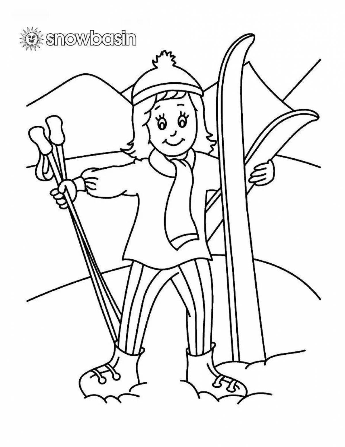 Skier coloring book for kids