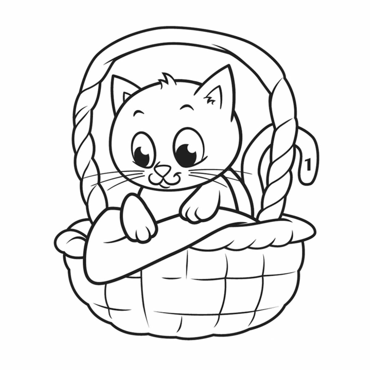 Разукрашки Котенок В Корзинке