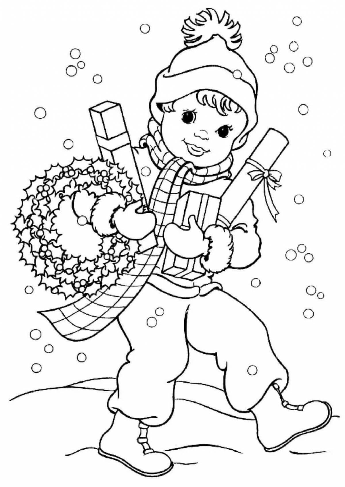 Charming winter coloring book for boys