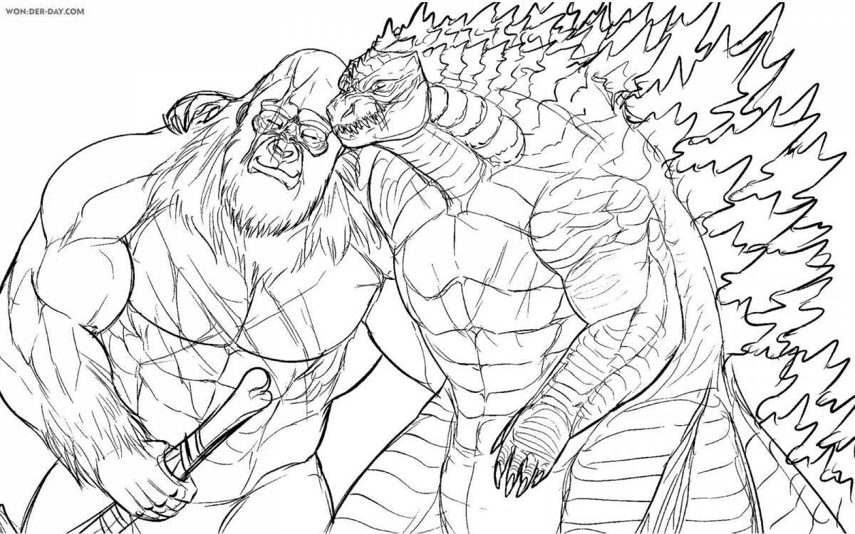 Glowing Godzilla and Kong coloring page