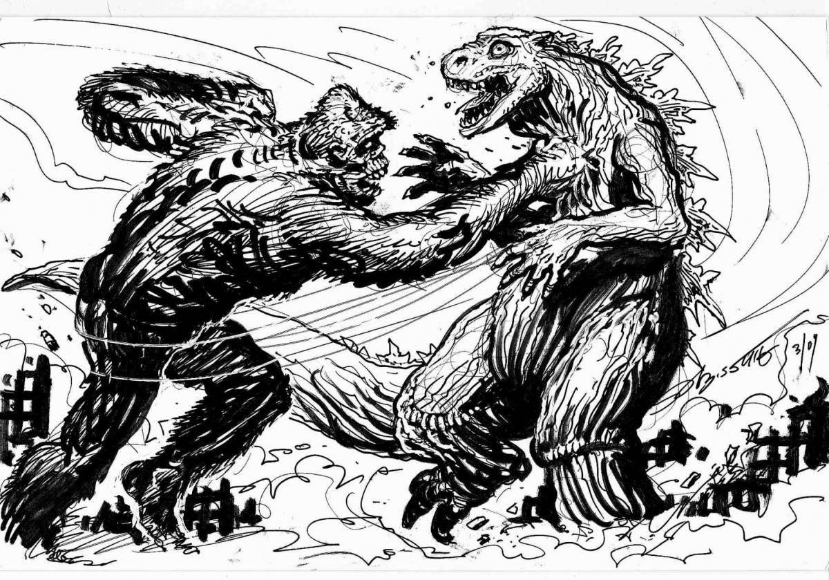 Great Godzilla and Kong coloring page