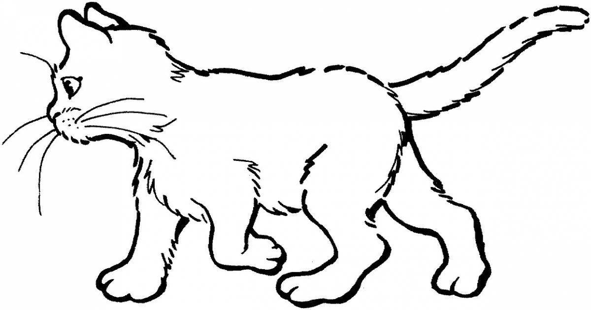 Мягкая черно-белая раскраска кошки