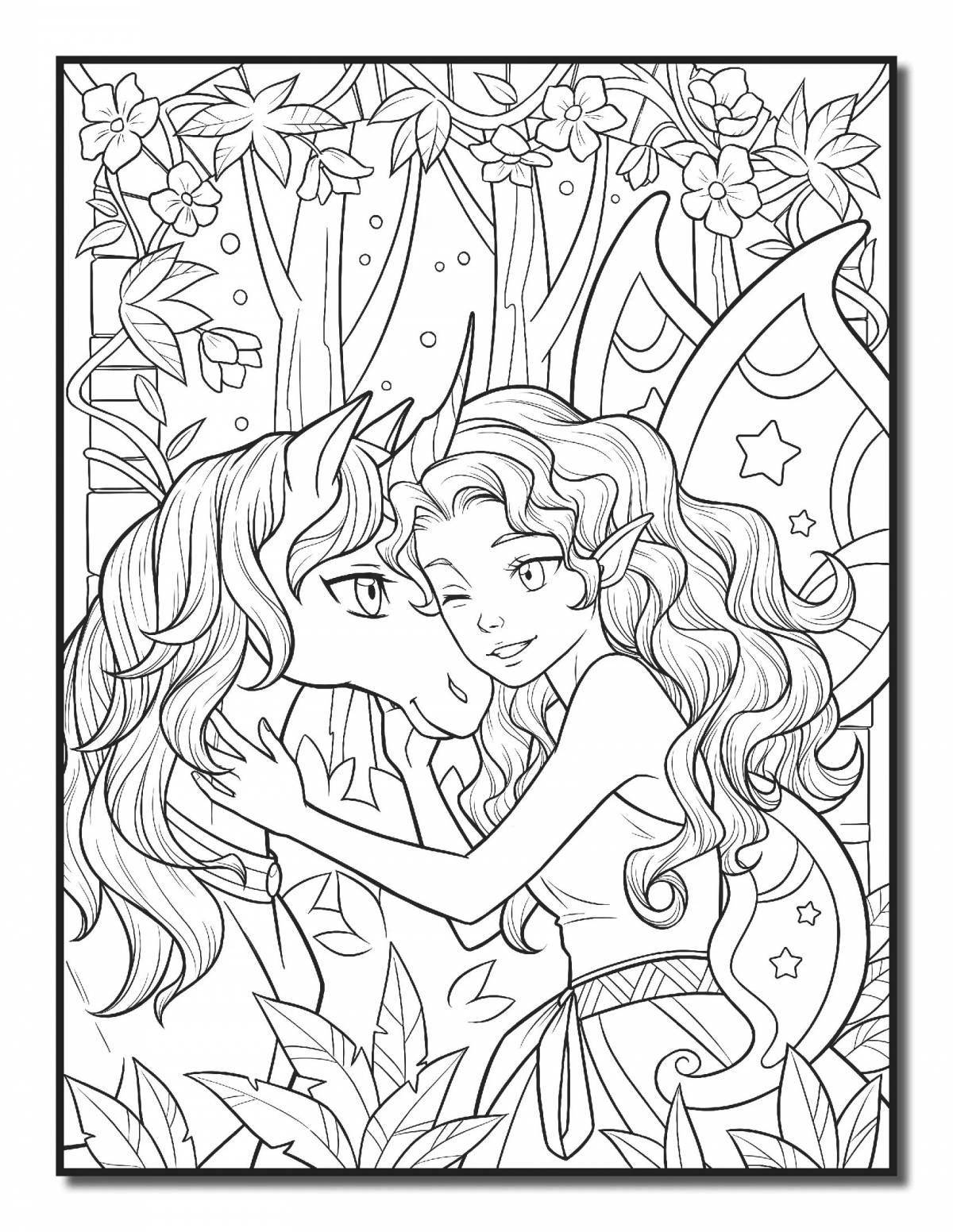 Shiny Fairy and Unicorn Coloring Pages