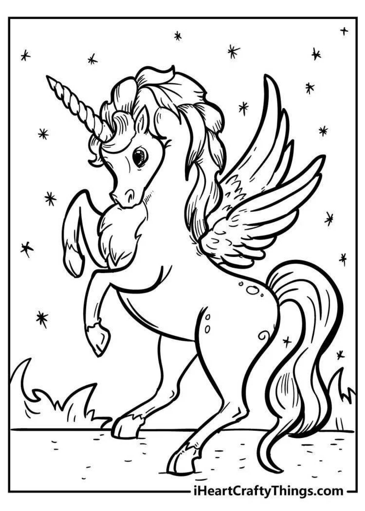 Sparkling fairy and unicorn coloring pages