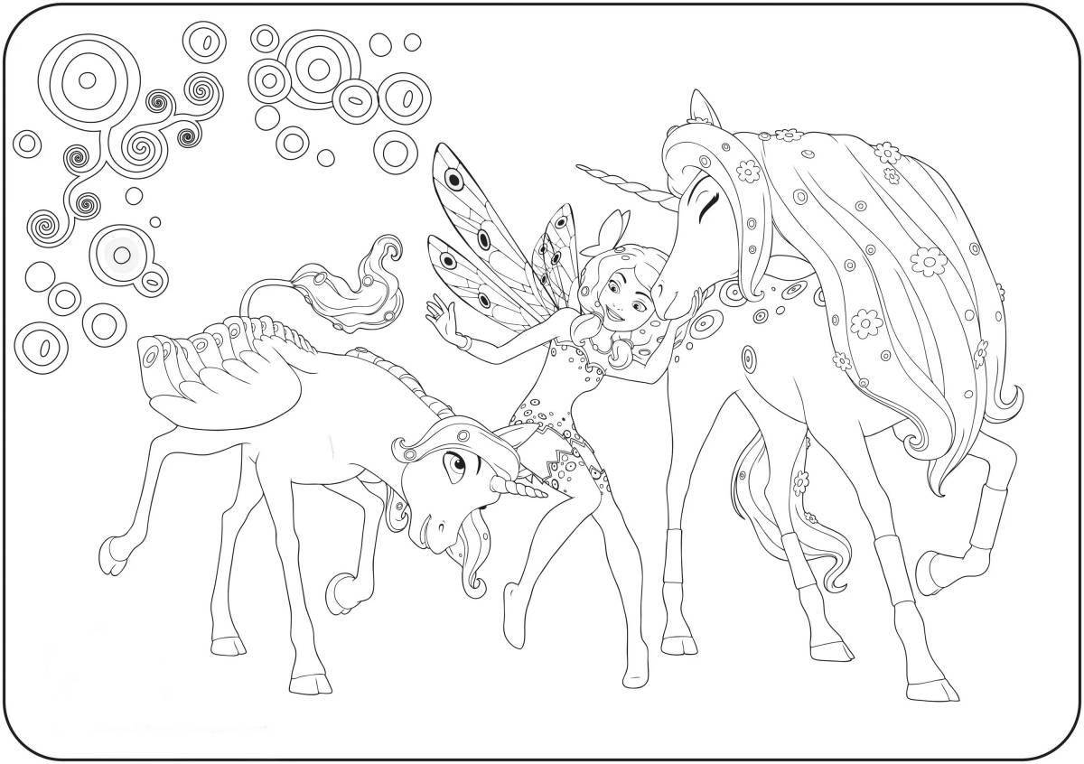 Glowing fairy and unicorn coloring pages
