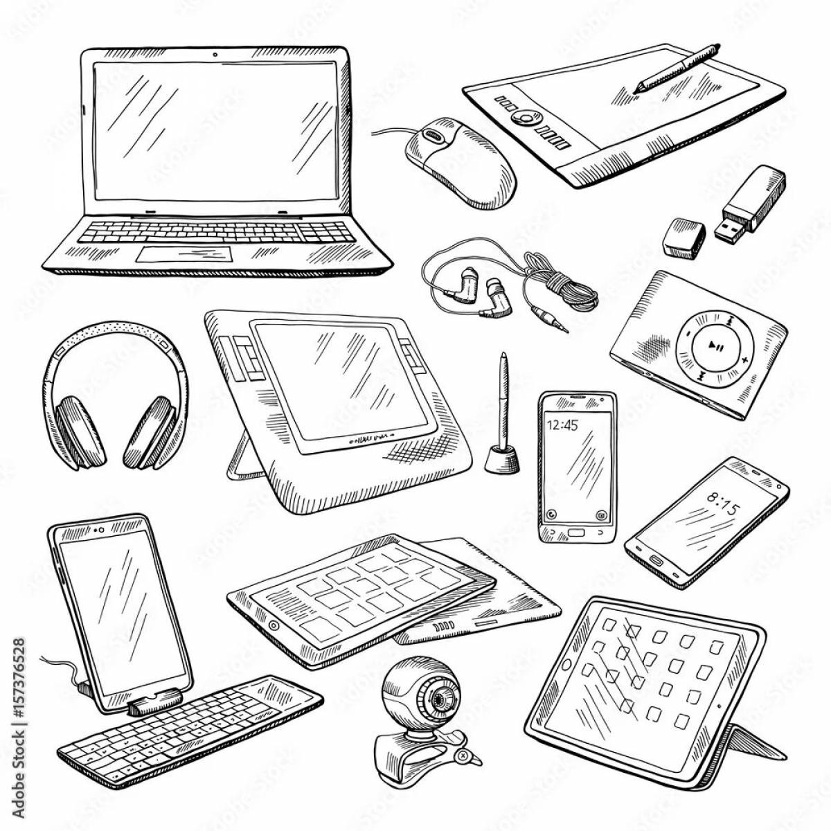 Computer and phone fun coloring book