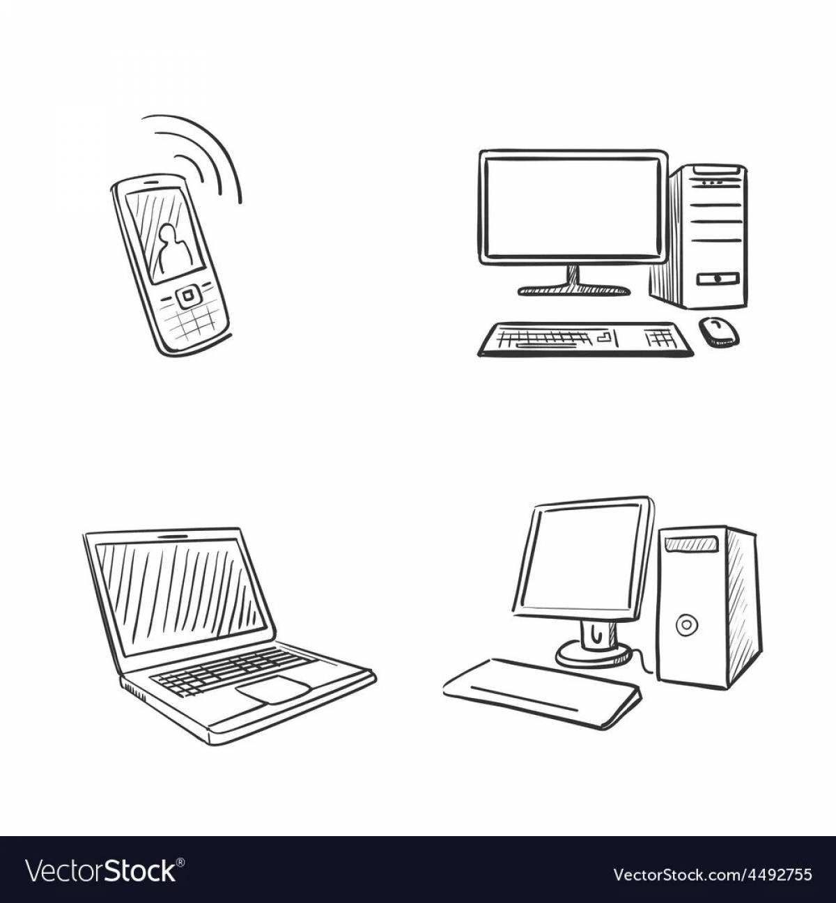 Great computer and phone coloring page