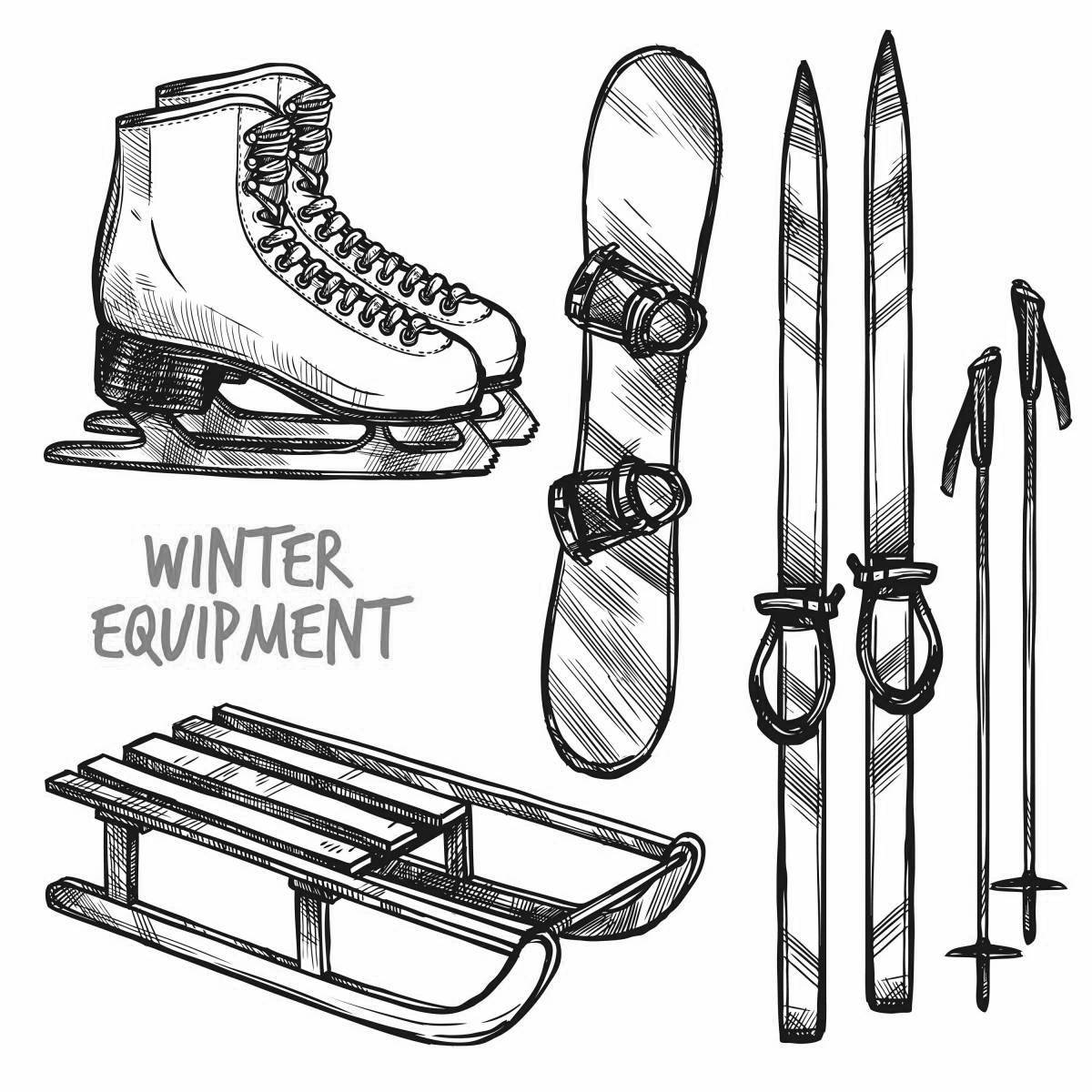 Joyful skis, skates, sleds, coloring