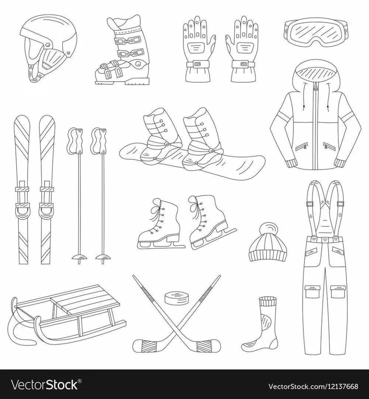 Exciting skis, skates, sleds, coloring book