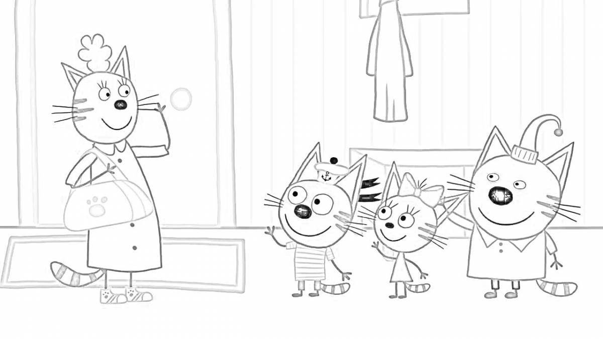 Three cats fun family coloring book