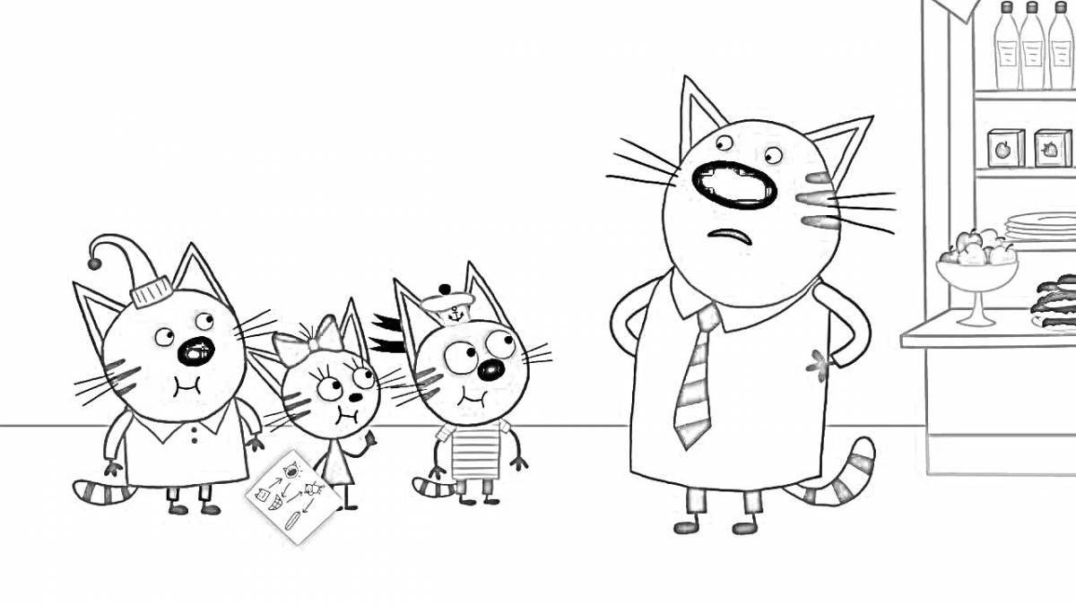 Cute three cats family coloring book