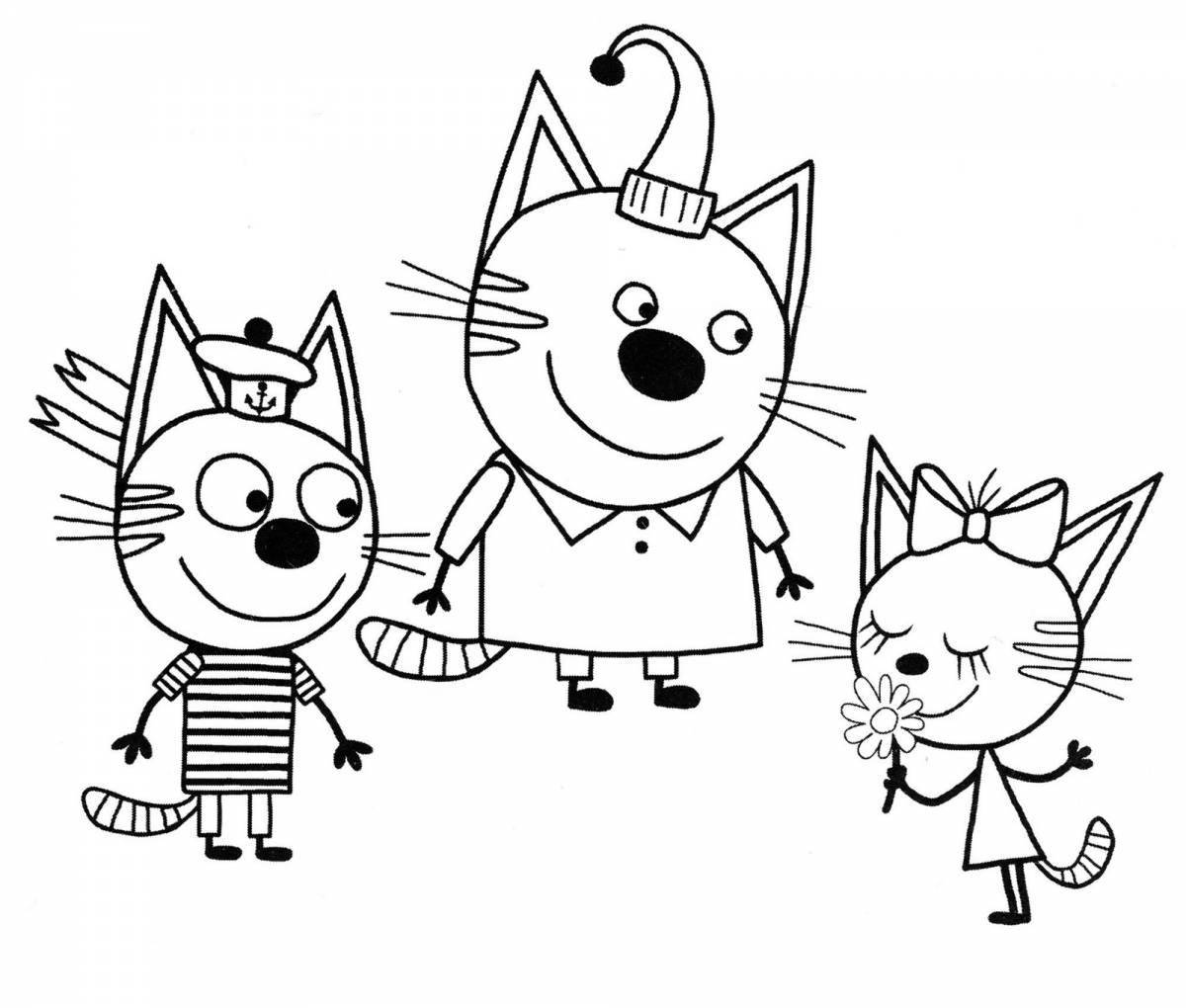 Delightful three-cat family coloring book
