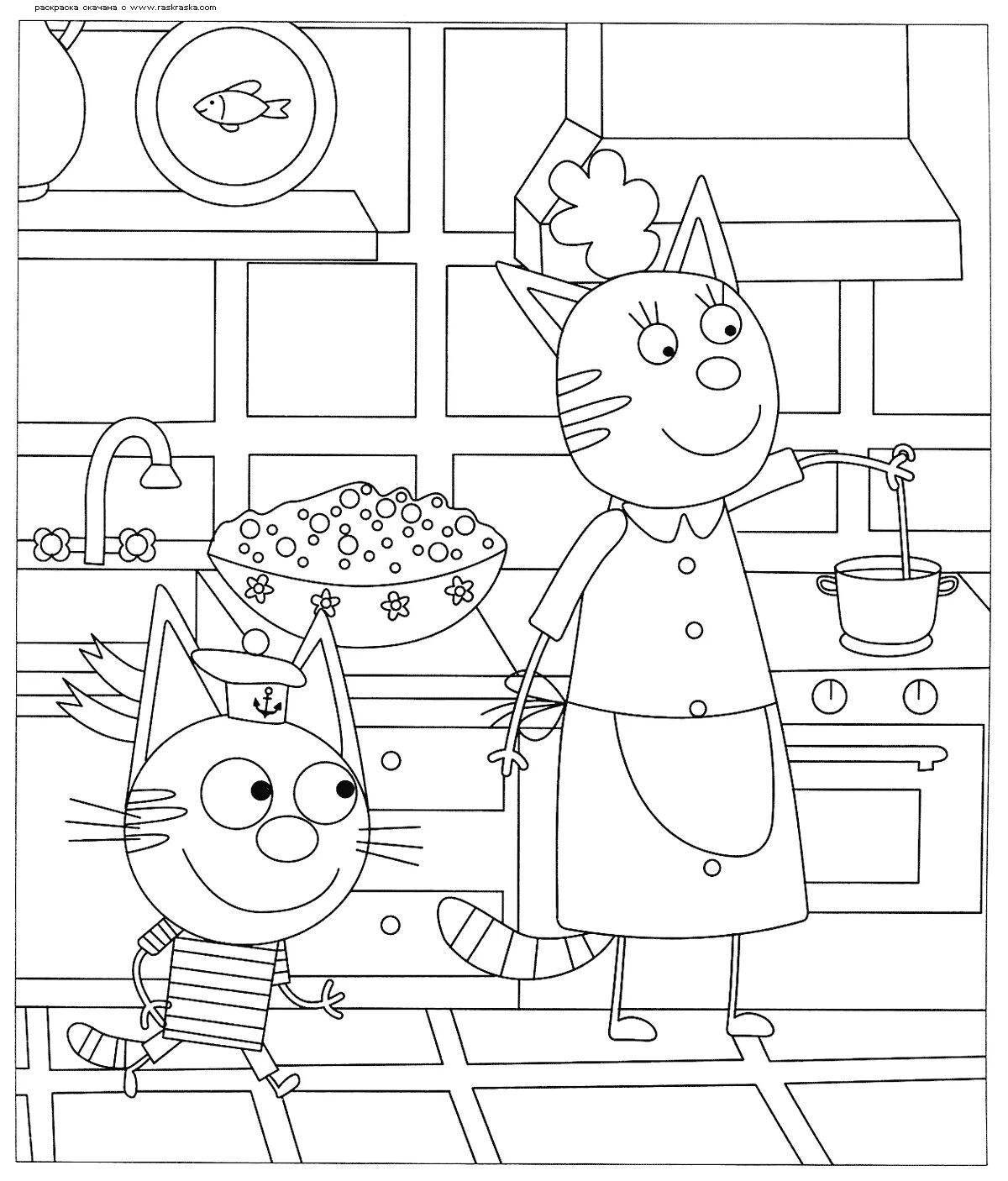 Coloring page cute family of three cats