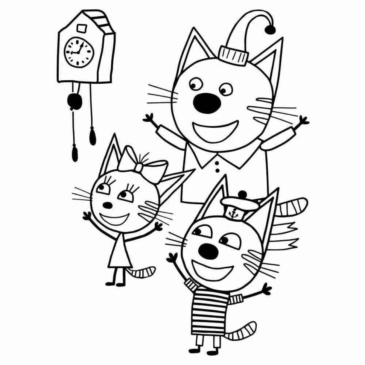 Three cats magic family coloring book