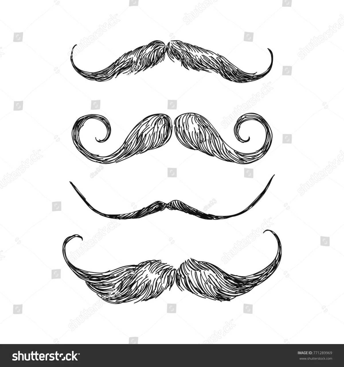 Colorful mustache coloring page for youth