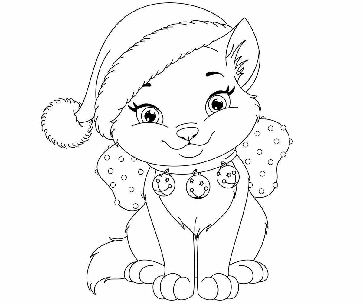 Новогодняя раскраска «праздничный кот»