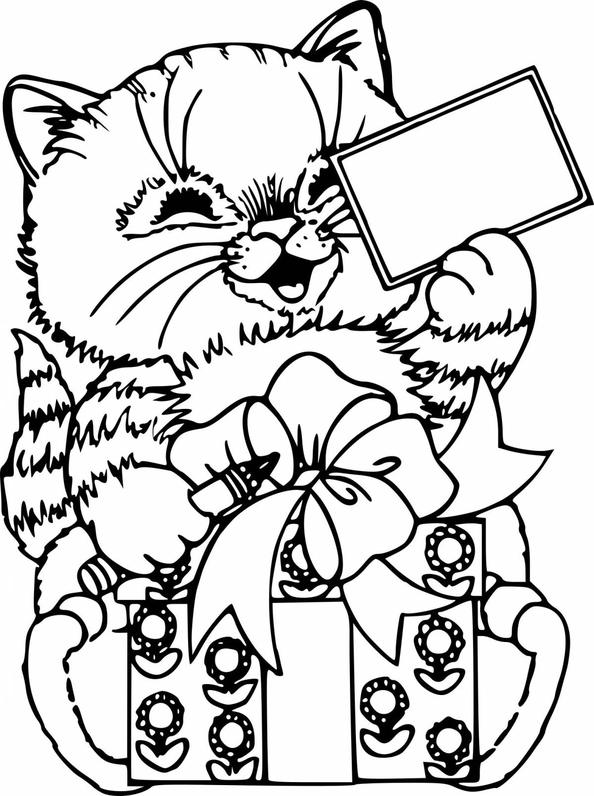 Coloring book glamor cat new year