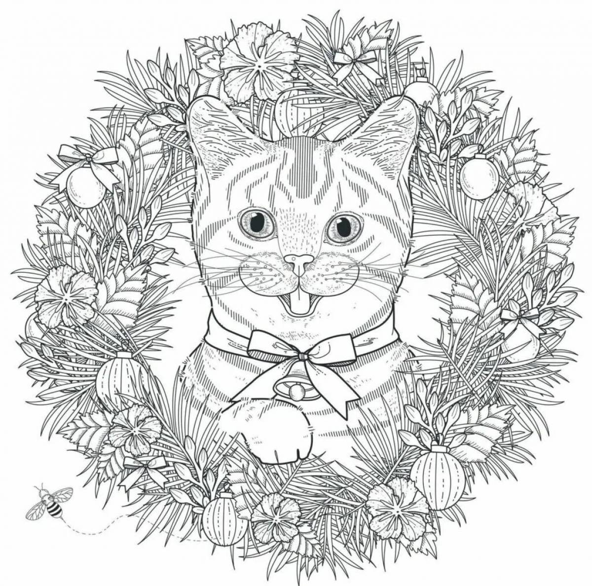 Generous Christmas cat coloring