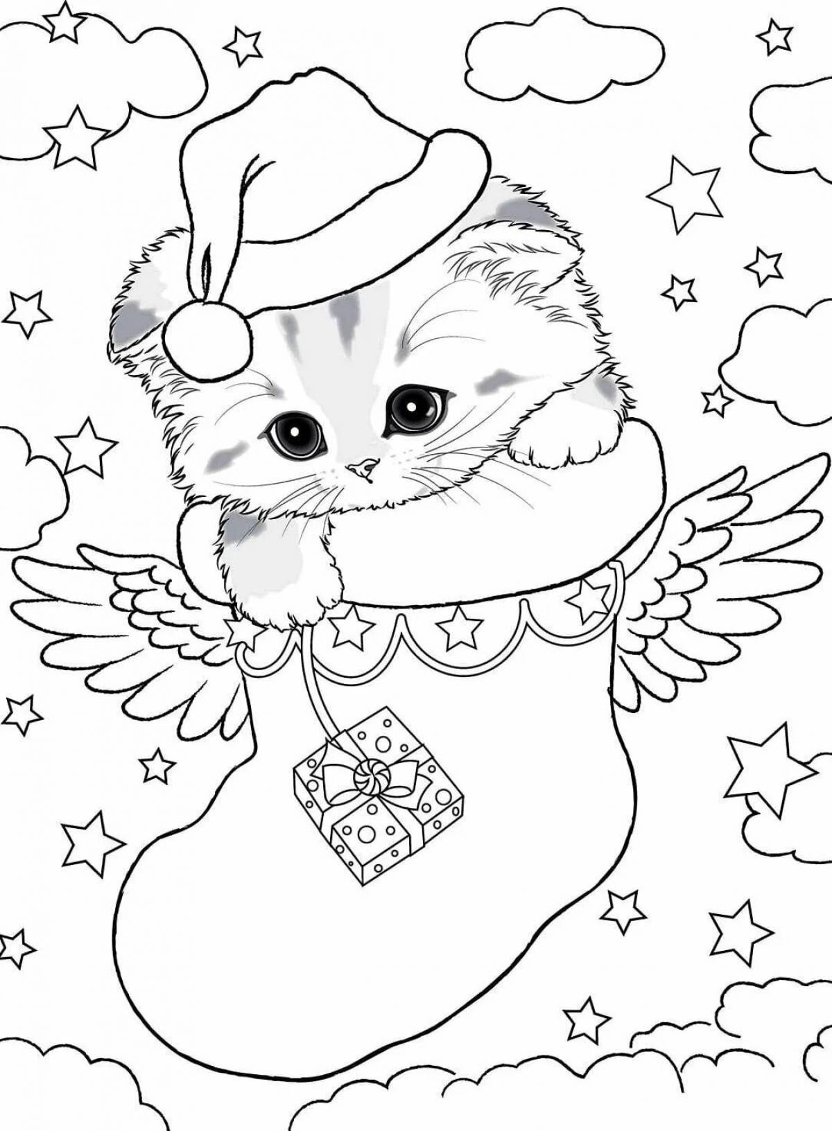 Coloring extravagant Christmas cat