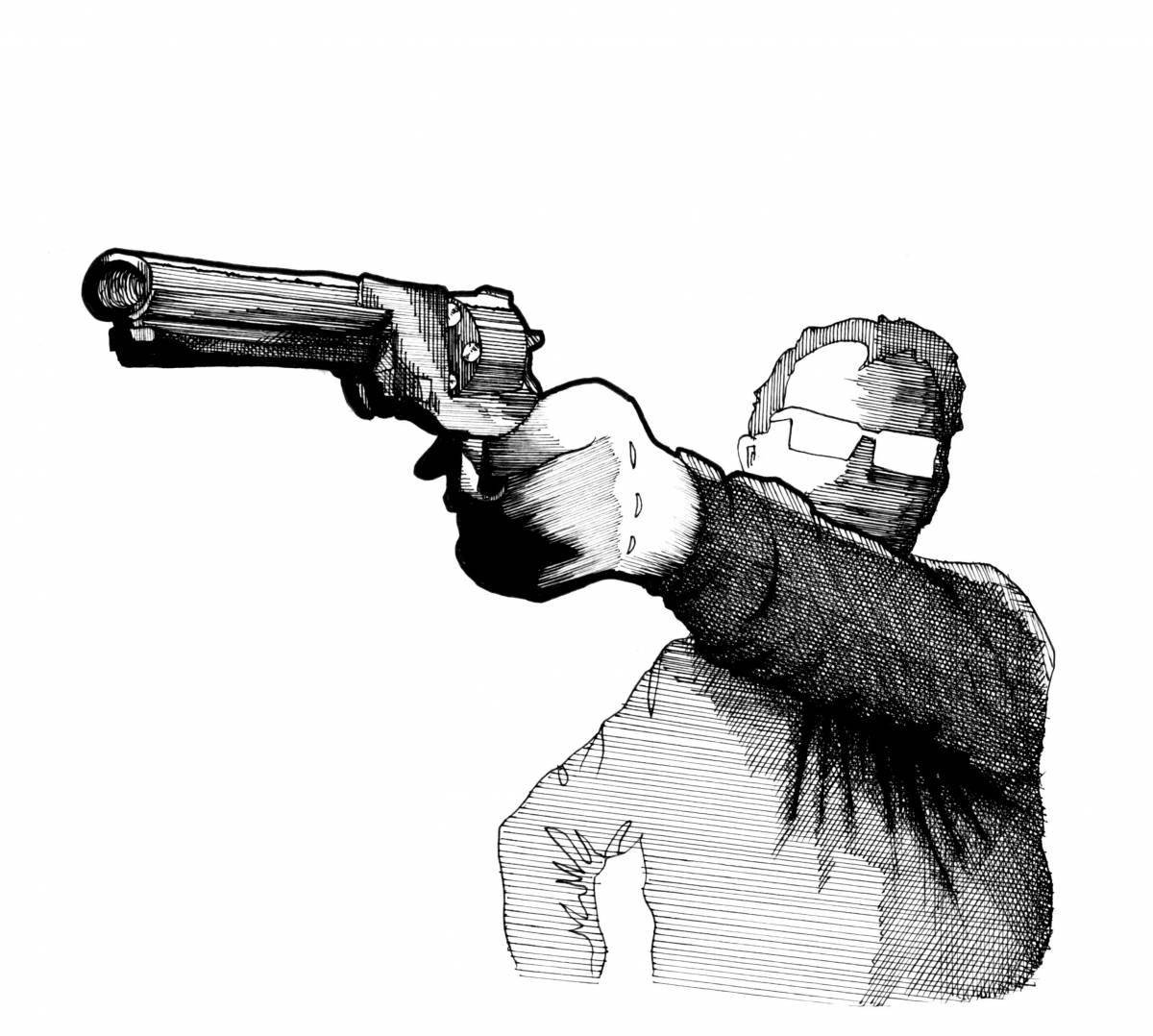 Coloring page determined man with a gun