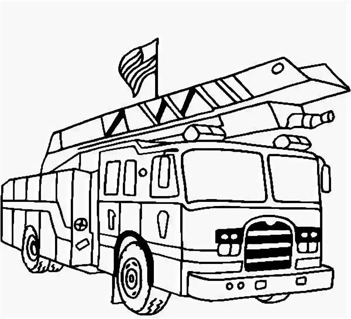 Photo Colorful fire truck coloring book for kids