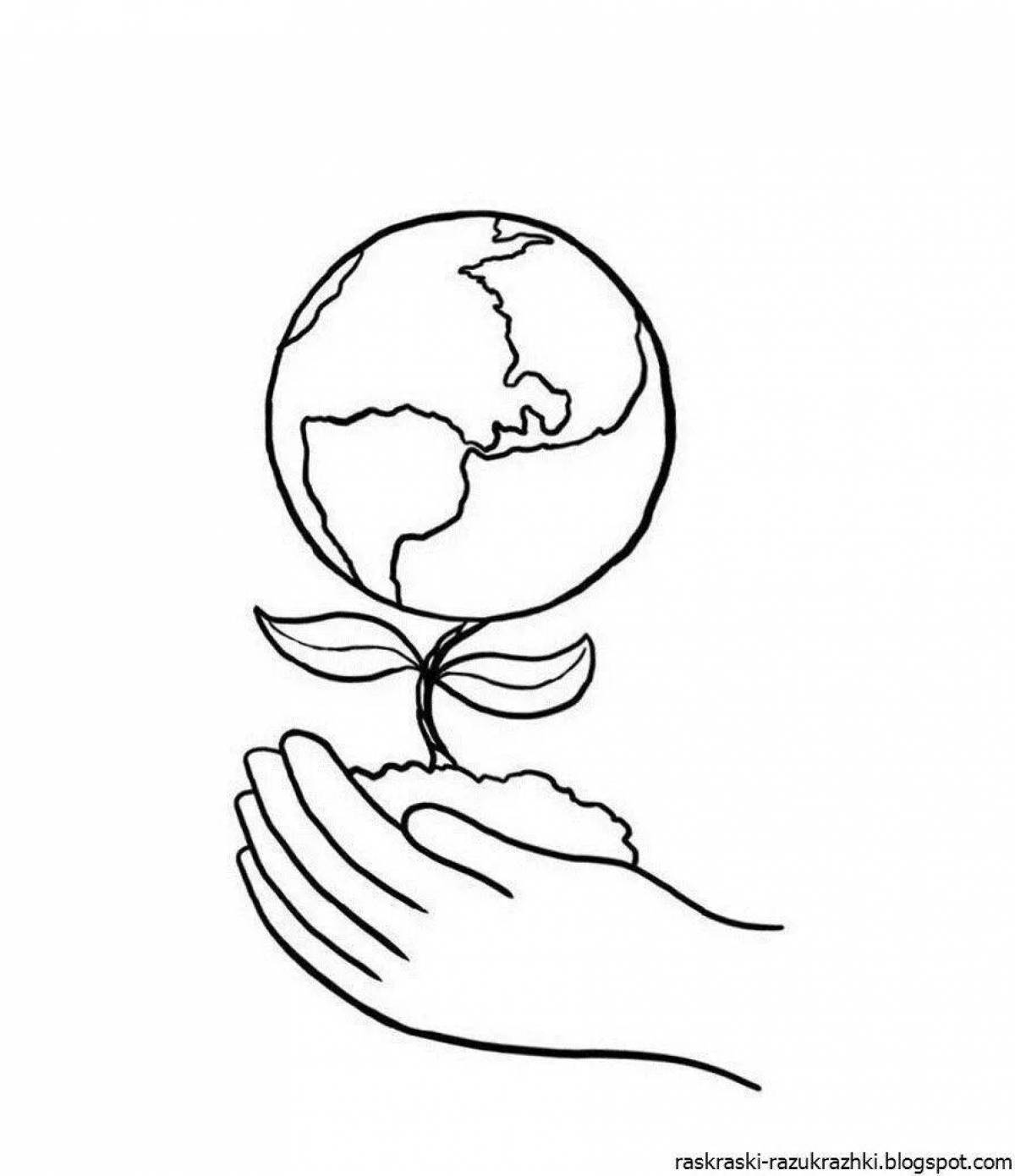 Colourfully designed planet earth coloring page