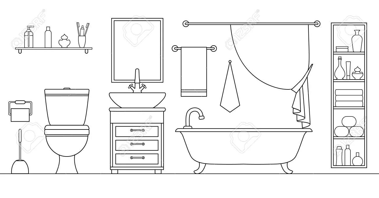 Colorful toilet coloring page on current side