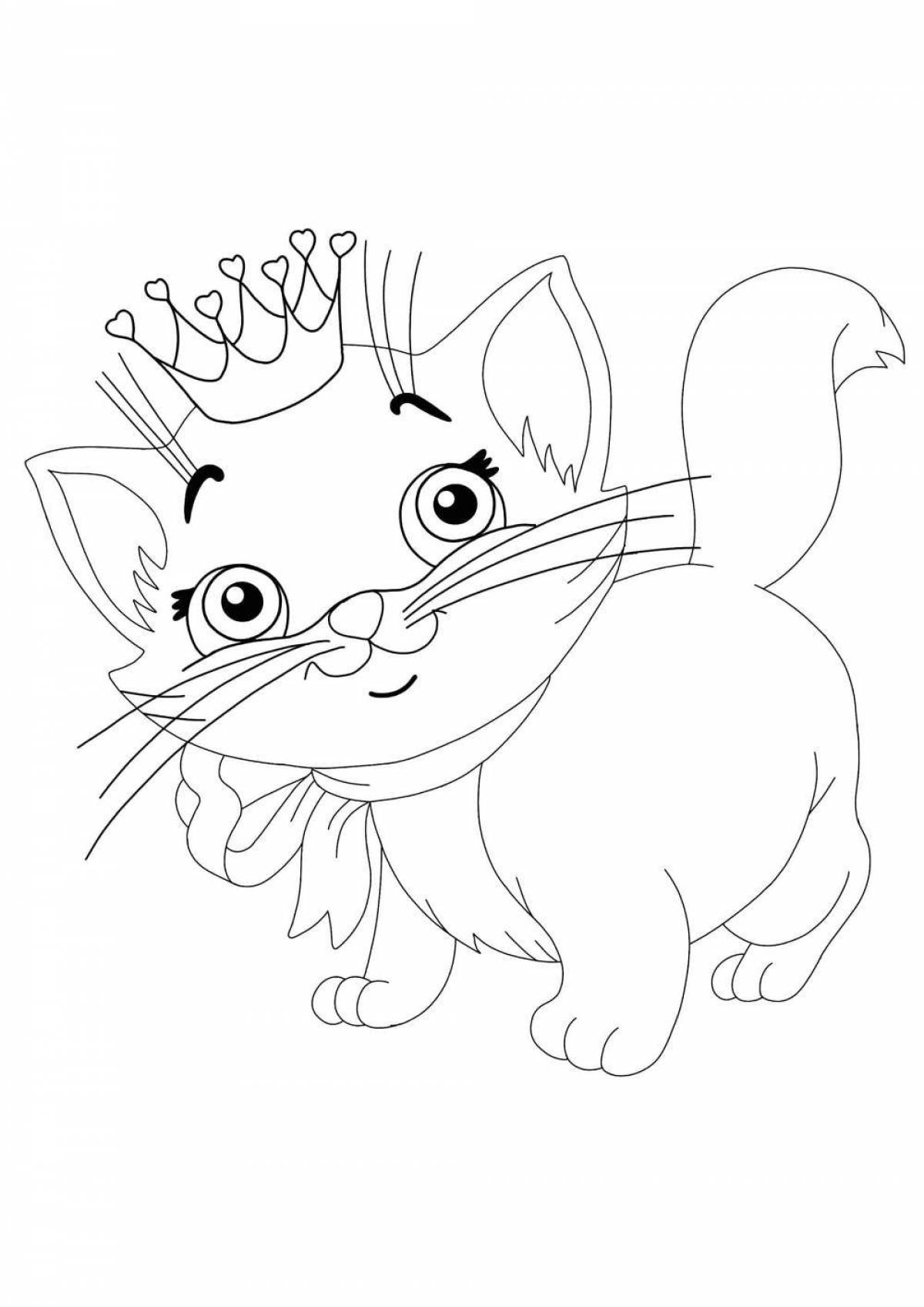 Coloring page nice cat with a crown