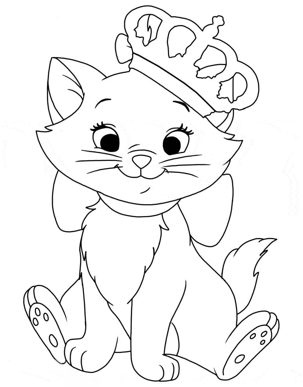 Coloring page elegant cat with a crown