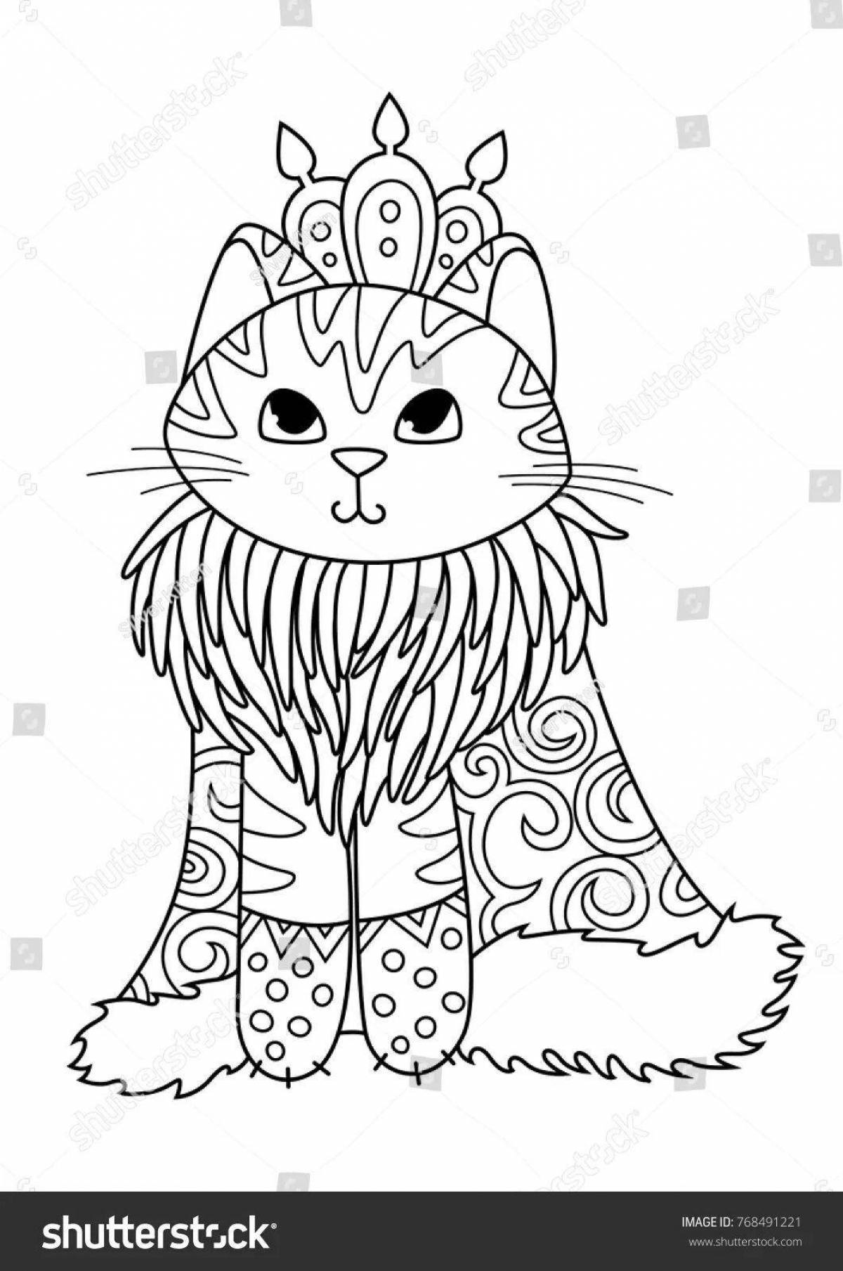 Coloring book luxury cat with a crown
