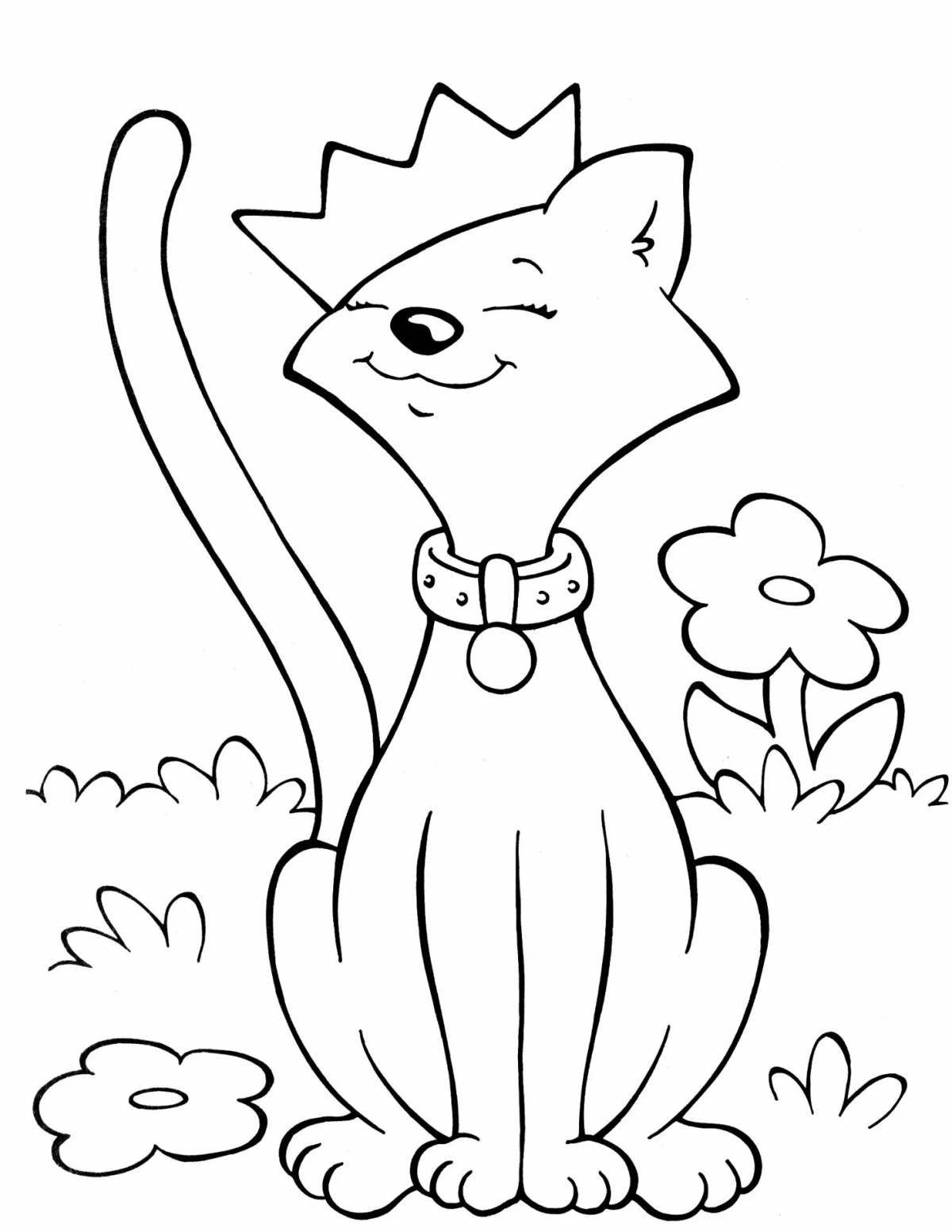 Coloring book decorated cat with a crown