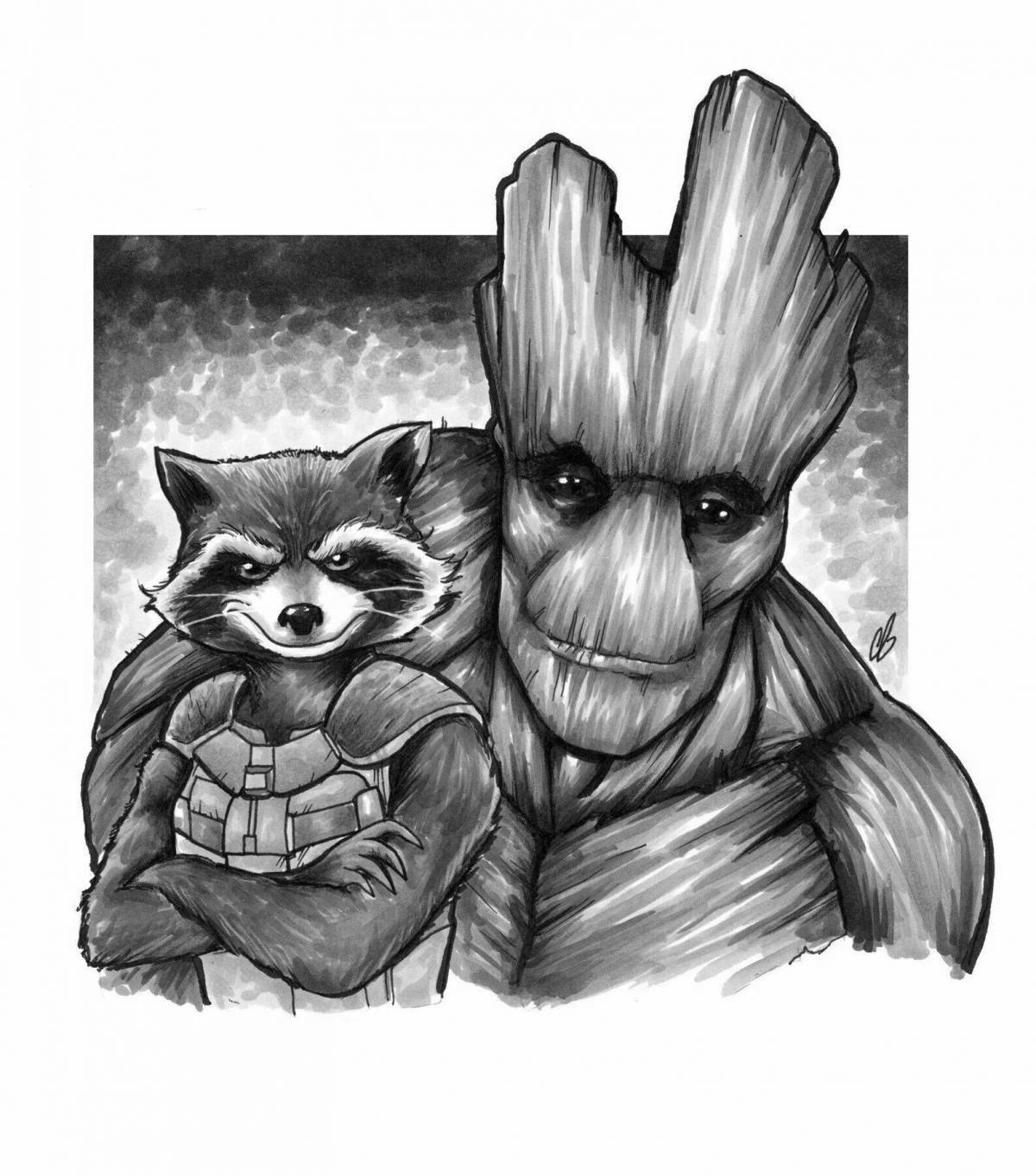 Photo Color-lively groot and raccoon coloring